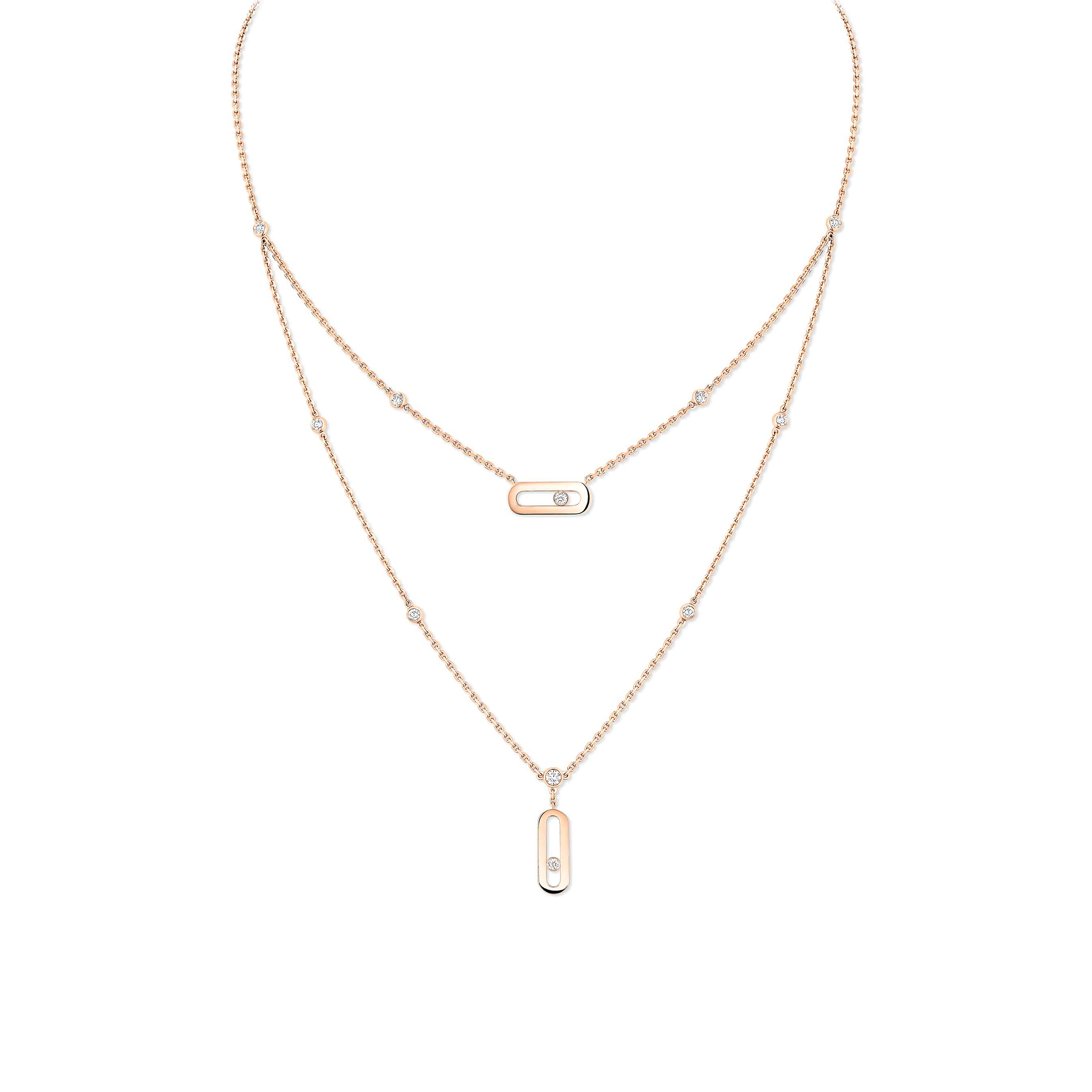 MESSIKA MOVE UNO TWO-ROW NECKLACE PINK GOLD DIAMOND NECKLACE 08852-PG